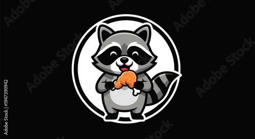 Cartoon raccoon holding chicken leg