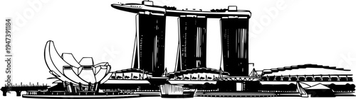 Minimalist Sumi-e Illustration of Iconic Singaporean Landmark