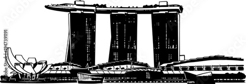 Minimalist Sumi-e Illustration of Iconic Singaporean Landmark