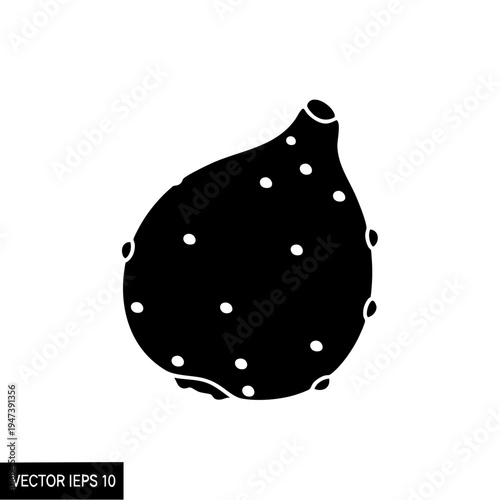 Black dotted shape resembling a stylized pear or teardrop with white specks