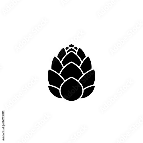 Black and white geometric hop cone illustration with hexagonal pattern