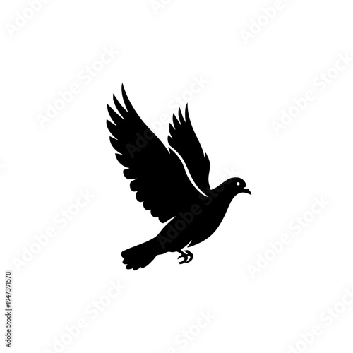 A sleek black bird captured in mid-flight with wings spread wide