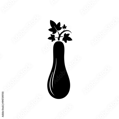 A sleek black bottle with a small plant sprouting from its top