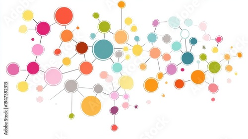 A creative mind map chart clipart, brainstorming process element, colorful connected nodes, flat design, isolated on white background.