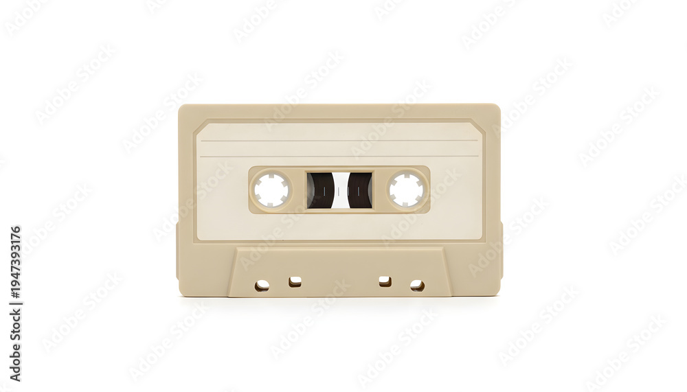 Fototapeta premium Retro beige audio cassette tape isolated on white background