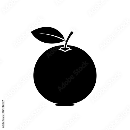 Black and white illustration of a simple apple with a leaf