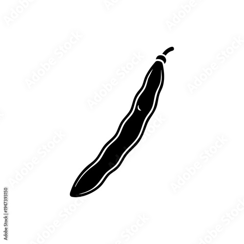 A sleek black silhouette of an eggplant with a glossy finish and a stem at one end