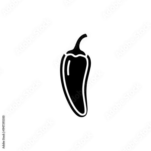 Black and white illustration of a jalapeño pepper with a single seed pod