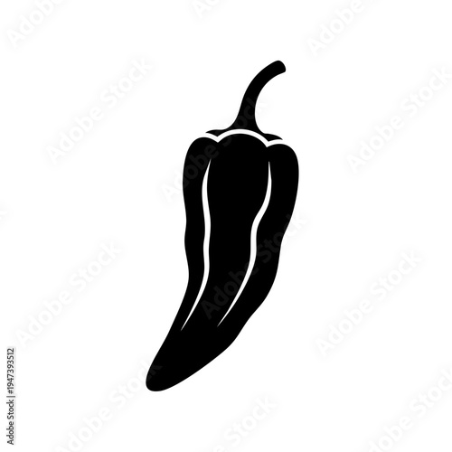 Black and white illustration of a single jalapeño pepper with stem
