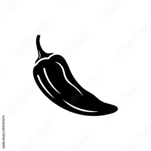 Black silhouette of a single elongated chili pepper with a slight curve