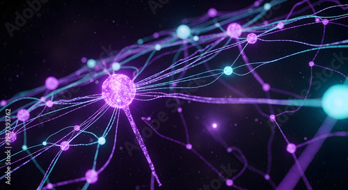 Digital Neuronal Network: An intricate digital illustration of interconnected neural pathways, pulsating with vibrant light, symbolizing the complex processes of information flow.