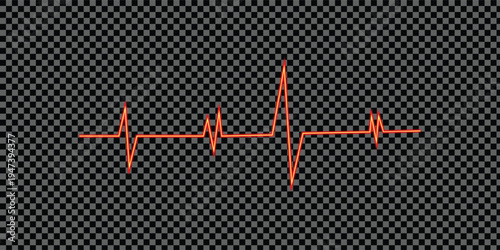 Red Heartbeat Pulse Line Vector Illustration on Transparent Background for Medical, Health, and Technology Graphics