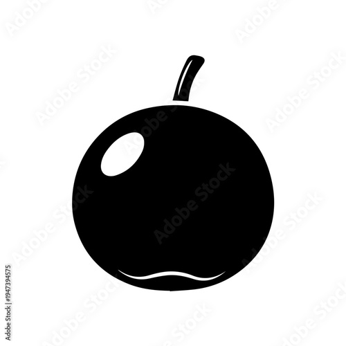 Simple black and white illustration of a cherry with a stem on top