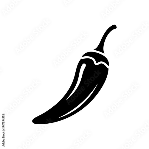 A sleek black silhouette of a jalapeño pepper with a glossy finish