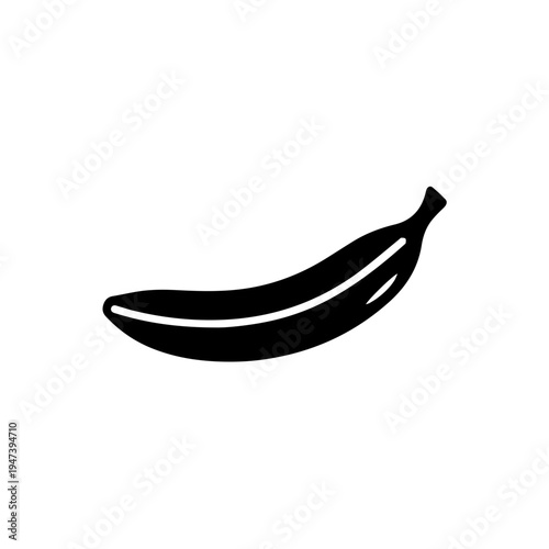 A sleek black silhouette of a ripe banana with a smooth, curved shape
