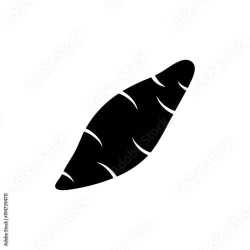 Stylized black and white illustration of a leaf with wavy edges and stripes