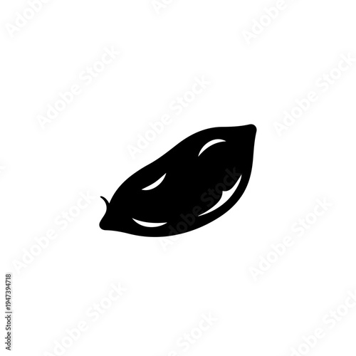 Simple black silhouette of a leaf with a small stem attached