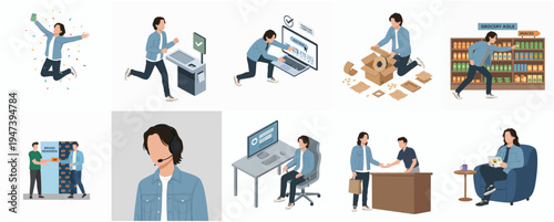 Isometric Lifestyle People Doing Various Activities and Scenarios Illustration