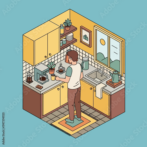 a man cooking in a kitchen.