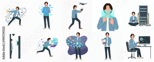 Flat Style Illustrative Diverse People with Digital Technology and Communication Concept