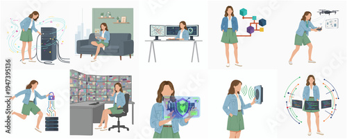 Modern Flat Style Woman Controlling Technology and Software Development Illustration