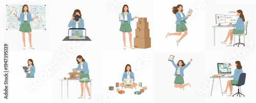 Flat Illustration Business Woman in Various Activity and Different Professions Set