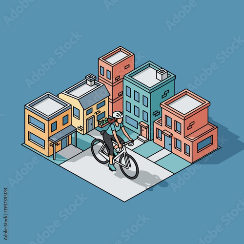 Cyclist riding through urban neighborhood streets.