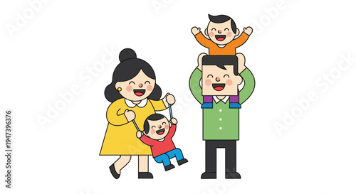 Joyful Family Moment Happy Parents Playing with Their Cheerful Children, Creating Unforgettable Memories Together