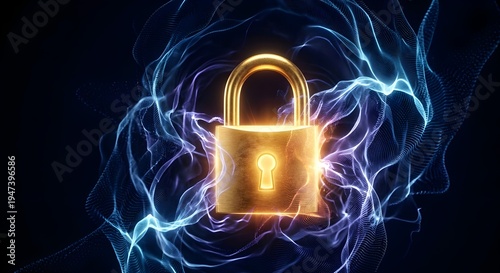 Gold Padlock Withstanding Quantum Computing Attack Wave — Post-Quantum Cryptography and Quantum-Safe Security Concept