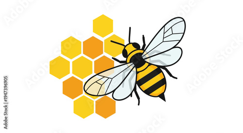 Honeycomb And Bee Illustration Design - Symbolizing Nature, Sweetness, And Hard Work