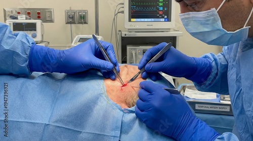 Skilled surgeons in sterile gloves performing a complex medical operation on a patient.