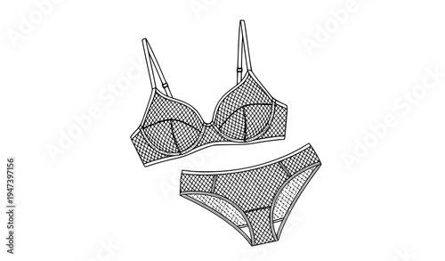 Women lingerie bra and panties set illustration featuring modern feminine underwear design, elegant intimate apparel fashion collection isolated on background