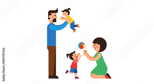Happy family playtime loving parents engaging with their two young daughters, creating joyful childhood memories and fostering strong bonds through playful activities