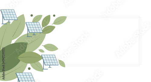 Solar panels integrated with lush green leaves, symbolizing renewable energy and nature
