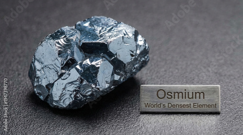 Macro photography of osmium metal crystal with bluish-grey color and dense surface, world's densest element concept for science brand or materials science editorial, no people