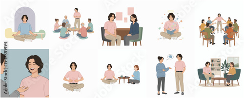 Minimalist Illustration Set of Mental Health Therapy and Support Group Concept