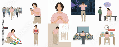 Simple Flat Illustration Set of Business Man in Various Situations Poses