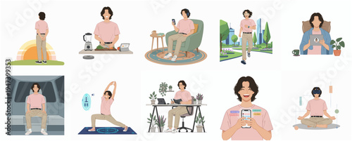 Artistic Flat Illustration Set of Person in Diverse Daily Activities