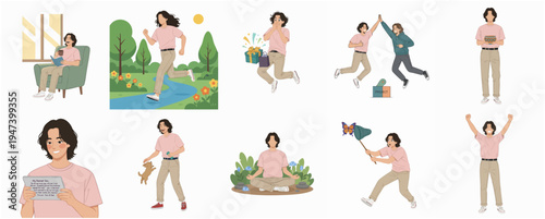 Flat Style Diverse Activity of Young Adult Illustration Asset