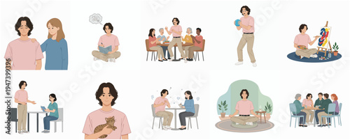 Minimalist Flat Illustration of Diverse People and Lifestyle Activities