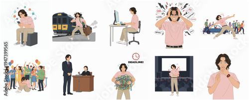 Diverse Flat Illustration of a Young Adult Navigating Life Challenges and Triumphs