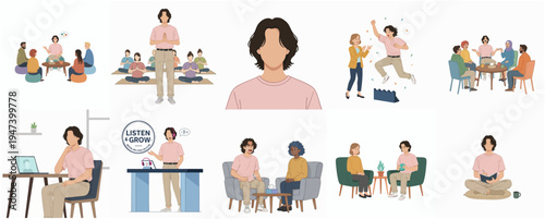 Flat Style Illustration of People in Group Therapy and Counseling Session