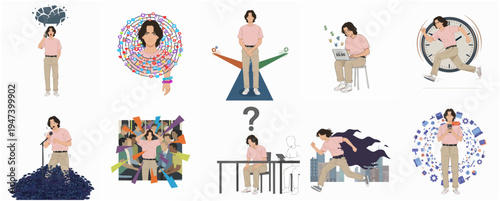 Flat Style Man Facing Various Challenges and Opportunities in Life Illustration