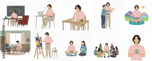Flat Illustration Set of People Engaging in Various Lifestyle Activities
