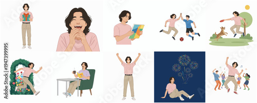 Flat Style Different Activity of Young Adult Person Illustration Pack