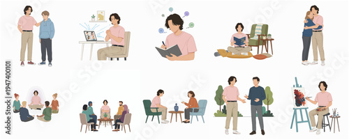 Simple Flat Design Illustrations Set of Social Interaction and Hobby Activity