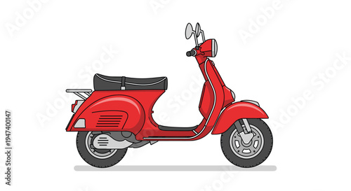 A vibrant red vintage-style scooter with a black seat and silver accents is presented in a clean side profile against a plain white background.