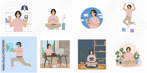 Flat Style Detailed Man Lifestyle Activity Illustration Element Set