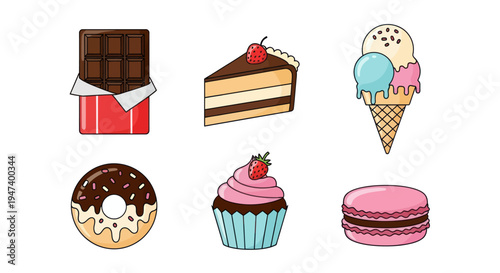 Assorted desserts set on white background