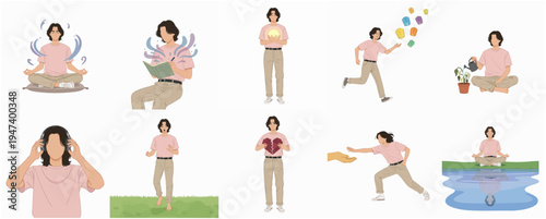 Flat Illustration Different Activity of a Man Character in Various Poses
